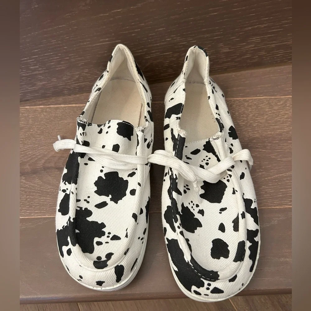 Cow print black and white kids shoes